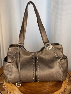 Brighton Metallic Bronze Leather Studded Hobo Bag Andie Pretty Tough EUC
